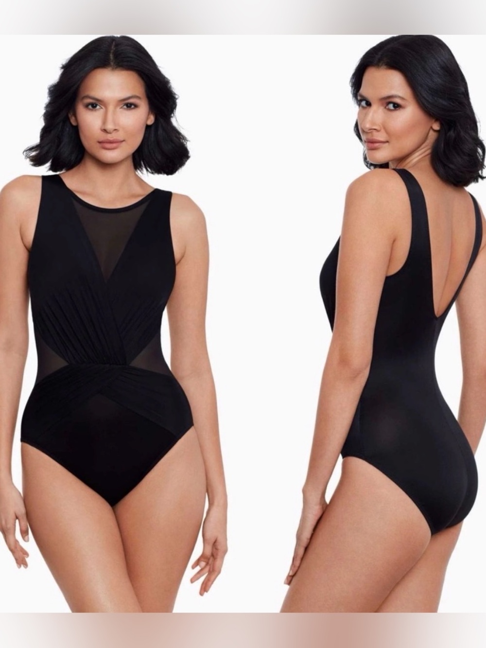 Miraclesuit 20W Palma Deep V Illusionist One Piece Swimsuit Black Mesh